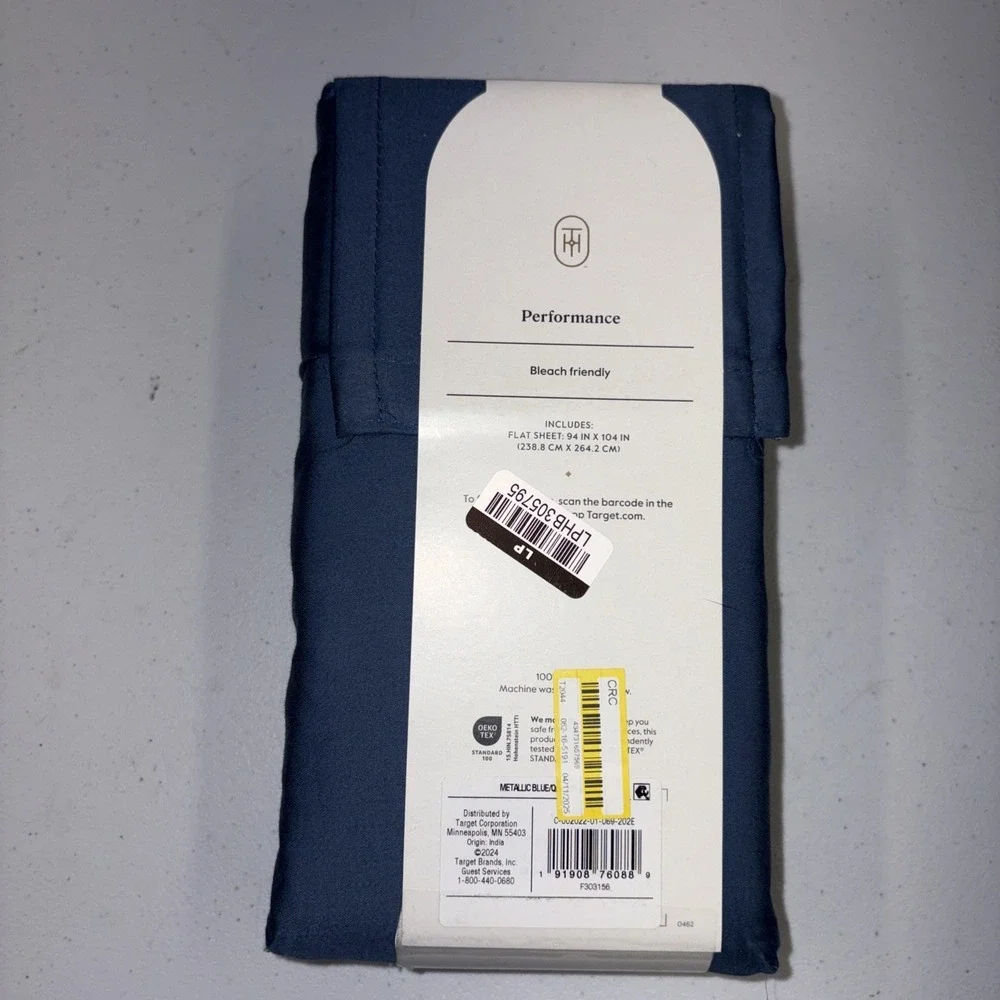 Threshold Performance 100% Cotton Sateen QUEEN Flat Sheet Blue 400 TC Smooth